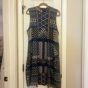 J. Jill Blue Multi-Print Sleeveless Midi Dress